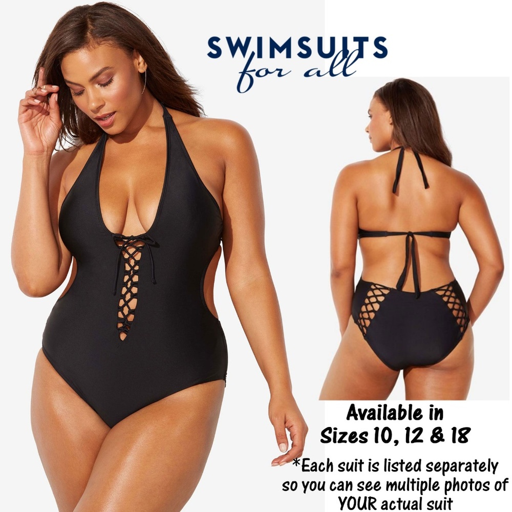 NWT Ashley Graham Sexy Lace-Up Halter Swimsuit